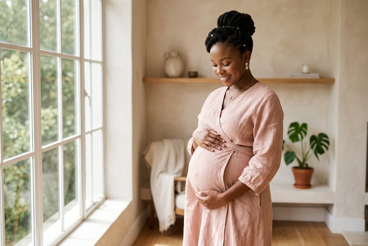 A confident pregnant African woman at Silver Cradle Clinic
