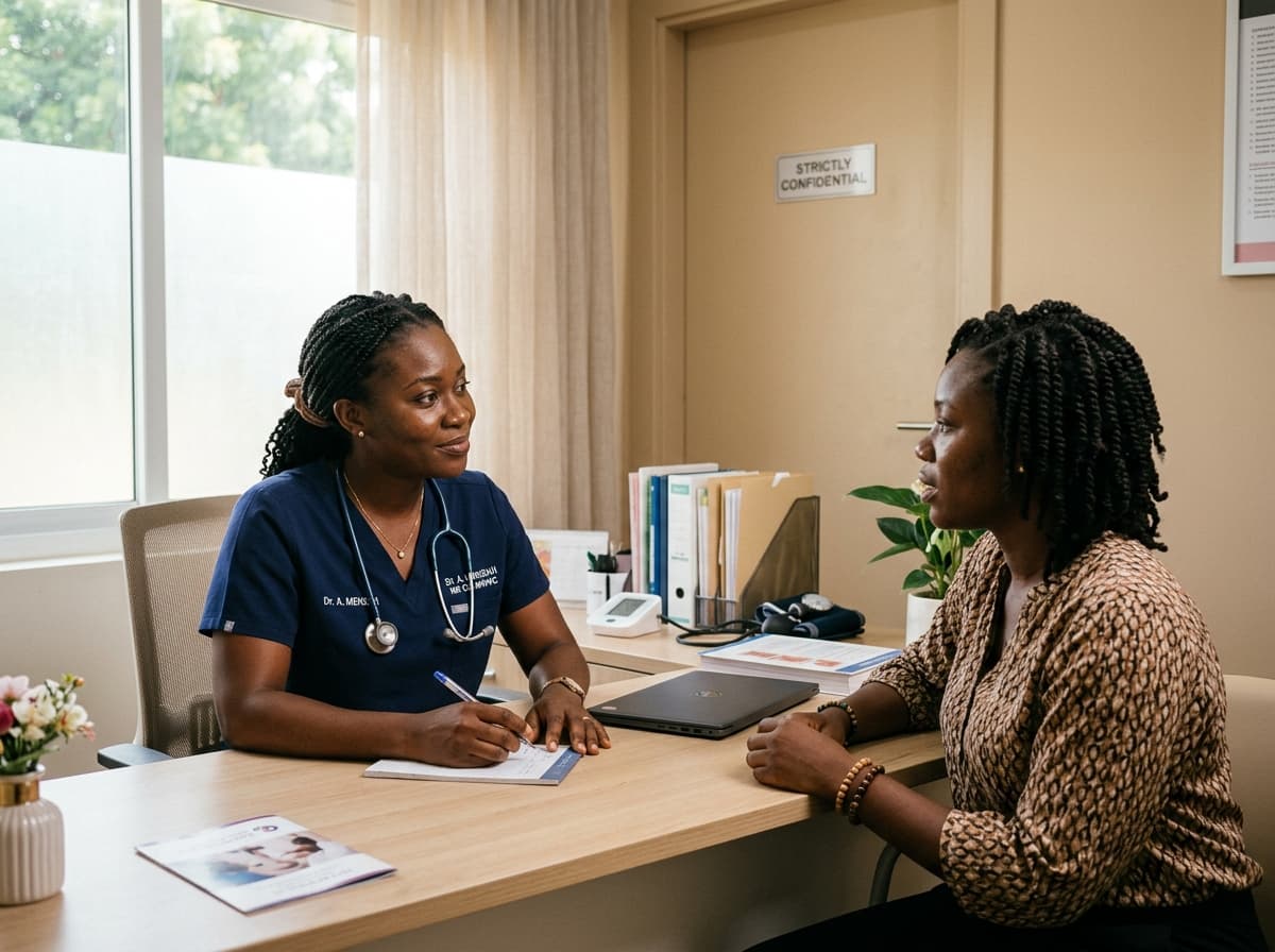 Confidential private women's healthcare consultation and screening in discreet clinic